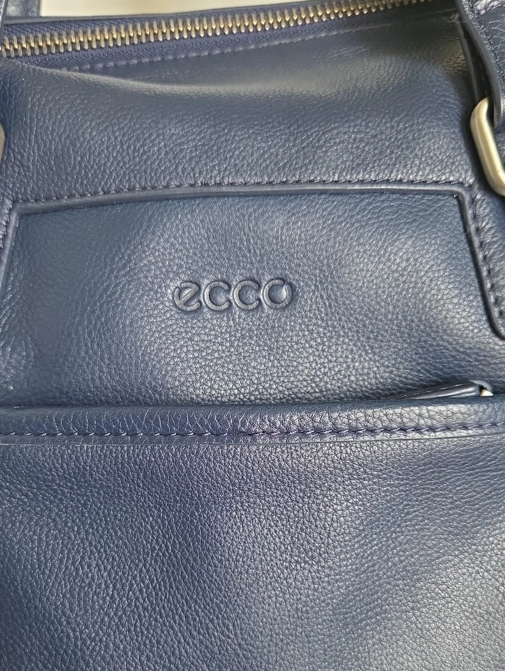 ECCO Navy Blue Hrained Leather Top-Handle Satchel Bag